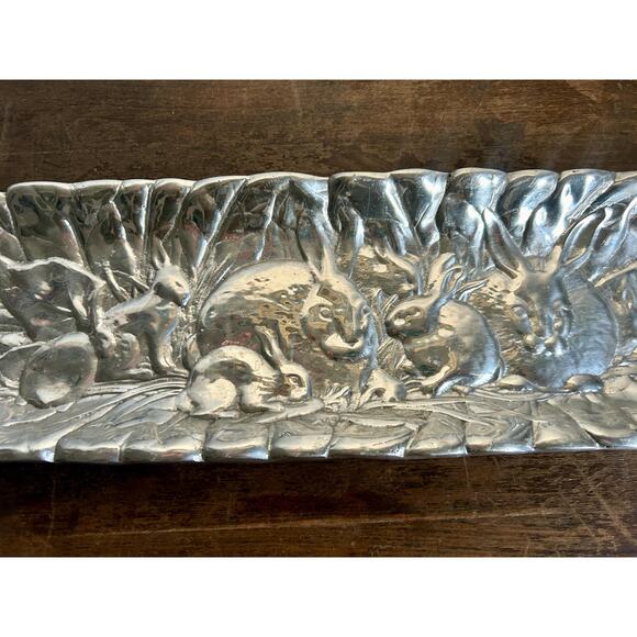 Vintage Pewter Bunny Long Tray | Easter Spring Decor | Prairiecore Granny Chic - Picture 3 of 7